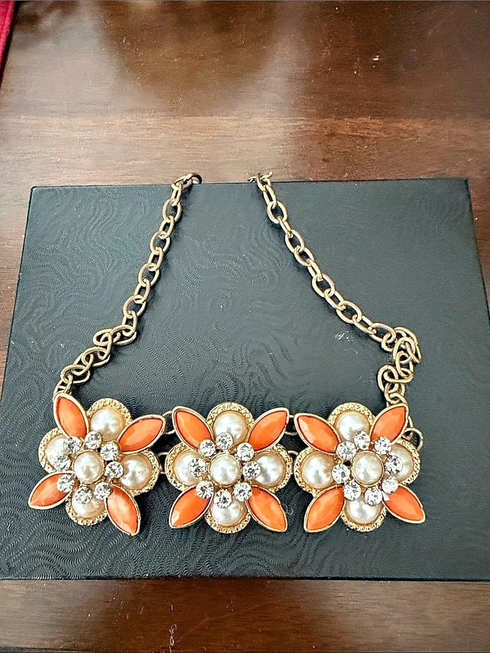 Floral Statement Necklace in Orange & Gold Like New